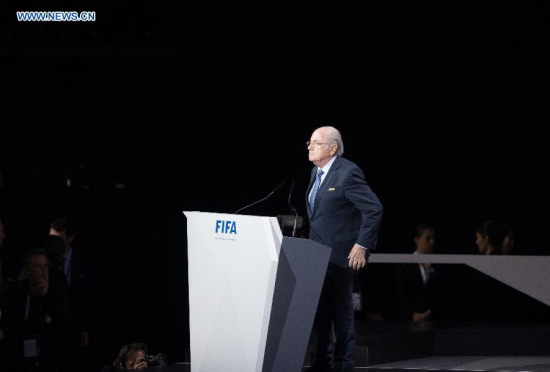 File photo taken on May 29, 2015 shows FIFA president Sepp Blatter delivering a speech during the FIFA Congress in Zurich, Switzerland. (Xinhua/Xu Jinquan) File photo taken on May 29, 2015 shows FIFA president Sepp Blatter delivering a speech during the FIFA Congress in Zurich, Switzerland. (Xinhua/Xu Jinquan)