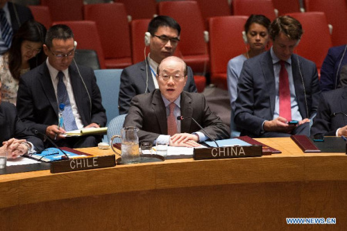 Liu Jieyi (front C), China's permanent representative to the United Nations, speaks after the UN Security Council endorsed Iran nuclear deal at the UN headquarters in New York, the United States, on July 20, 2015. (Photo: Xinhua/Li Muzi) Liu Jieyi (front C), China's permanent representative to the United Nations, speaks after the UN Security Council endorsed Iran nuclear deal at the UN headquarters in New York, the United States, on July 20, 2015. (Photo: Xinhua/Li Muzi)