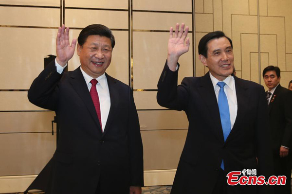 Xi Jinping and Ma Ying-jeou meet on Saturday afternoon at the Shangri-La Hotel in Singapore, marking the first face-to-face exchange and communication between the two leaders across the Taiwan Straits since 1949. (Photo/China News Service)hoto/China News Service) Xi Jinping and Ma Ying-jeou meet on Saturday afternoon at the Shangri-La Hotel in Singapore, marking the first face-to-face exchange and communication between the two leaders across the Taiwan Straits since 1949. (Photo/China News Service)hoto/China News Service)