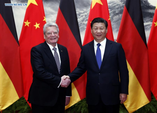 Chinese President Xi Jinping (R) holds talks with visiting German President Joachim Gauck at the Great Hall of the People in Beijing, capital of China, on March 21, 2016. (Xinhua/Ju Peng) Chinese President Xi Jinping (R) holds talks with visiting German President Joachim Gauck at the Great Hall of the People in Beijing, capital of China, on March 21, 2016. (Xinhua/Ju Peng)