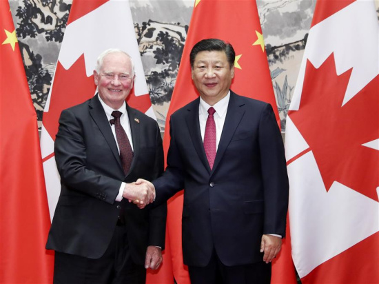 Chinese President Xi Jinping meets with Canadian Governor General David Johnston in Beijing, capital of China, July 13, 2017. (Xinhua/Ding Lin) Chinese President Xi Jinping meets with Canadian Governor General David Johnston in Beijing, capital of China, July 13, 2017. (Xinhua/Ding Lin)