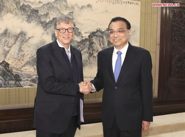 Chinese Premier Li Keqiang meets with Bill Gates, co-founder of Microsoft and chairman of TerraPower, in Beijing, capital of China, Nov. 3, 2017. (Xinhua/Ma Zhancheng) Chinese Premier Li Keqiang meets with Bill Gates, co-founder of Microsoft and chairman of TerraPower, in Beijing, capital of China, Nov. 3, 2017. (Xinhua/Ma Zhancheng)