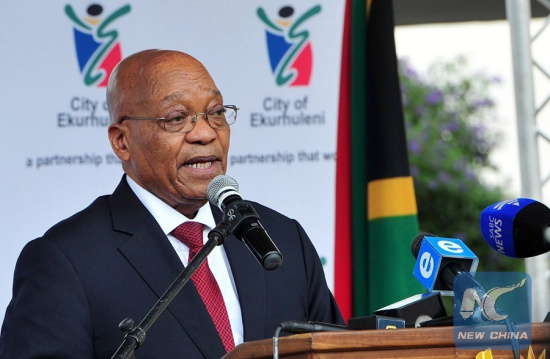 South African President Jacob Zuma speaks during the Chris Hani Wreath Laying Ceremony and handover of the Chris Hani heritage site in Boksburg, Gauteng Province, South Africa, on April 10, 2017. (Xinhua) South African President Jacob Zuma speaks during the Chris Hani Wreath Laying Ceremony and handover of the Chris Hani heritage site in Boksburg, Gauteng Province, South Africa, on April 10, 2017. (Xinhua)