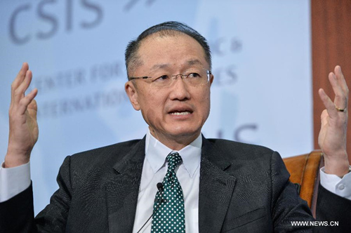 World Bank President Jim Yong Kim gives a public address at the Center for Strategic and International Studies (CSIS) in Washington D.C., capital of the United States, April 7, 2015. (Xinhua/Bao Dandan) World Bank President Jim Yong Kim gives a public address at the Center for Strategic and International Studies (CSIS) in Washington D.C., capital of the United States, April 7, 2015. (Xinhua/Bao Dandan)