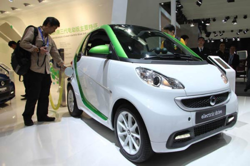 A new electric car is on show in Beijing. (Photo/China Daily) A new electric car is on show in Beijing. (Photo/China Daily)