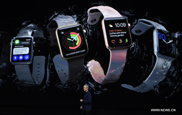Apple CEO Tim Cook introduces the new Apple Watch Series 2 during an Apple special event in San Francisco, the United States, Sept. 7, 2016. (Xinhua) Apple CEO Tim Cook introduces the new Apple Watch Series 2 during an Apple special event in San Francisco, the United States, Sept. 7, 2016. (Xinhua)