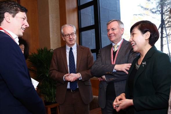 Gai Dongping (1st right), vice-mayor of municipal government of Jilin, Austria’s Ambassador to China Friedrich Stift (2nd right), and Martin Glatz, head of Advantage Austria Beijing and commercial counselor at the Austrian embassy in Beijing (2nd left), attend the Austrian Winter Sports Days 2018 Conference held in Jilin city, Jilin province, Feb 2, 2018. (Photo provided to chinadaily.com.cn) Gai Dongping (1st right), vice-mayor of municipal government of Jilin, Austria’s Ambassador to China Friedrich Stift (2nd right), and Martin Glatz, head of Advantage Austria Beijing and commercial counselor at the Austrian embassy in Beijing (2nd left), attend the Austrian Winter Sports Days 2018 Conference held in Jilin city, Jilin province, Feb 2, 2018. (Photo provided to chinadaily.com.cn)