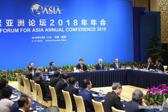 President Xi Jinping holds discussions with representatives of entrepreneurs from home and abroad, who gather here for the annual conference of the Boao Forum for Asia (BFA) in Boao, South China's Hainan Province, April 11, 2018. (Photo/Xinhua) President Xi Jinping holds discussions with representatives of entrepreneurs from home and abroad, who gather here for the annual conference of the Boao Forum for Asia (BFA) in Boao, South China's Hainan Province, April 11, 2018. (Photo/Xinhua)