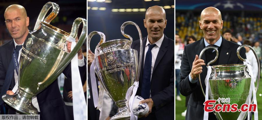 File photo of Real Madrid coach Zinedine Zidane. The 45-year-old former international announced to step down as Real Madrid coach on Thursday, saying that it was time for a change for himself and the club. \
