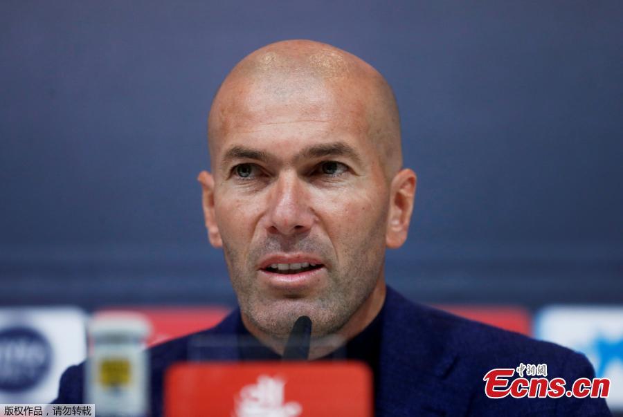 Real Madrid coach Zinedine Zidane speaks at a press conference, May 31, 2018. The 45-year-old former international announced to step down as Real Madrid coach on Thursday, saying that it was time for a change for himself and the club. \