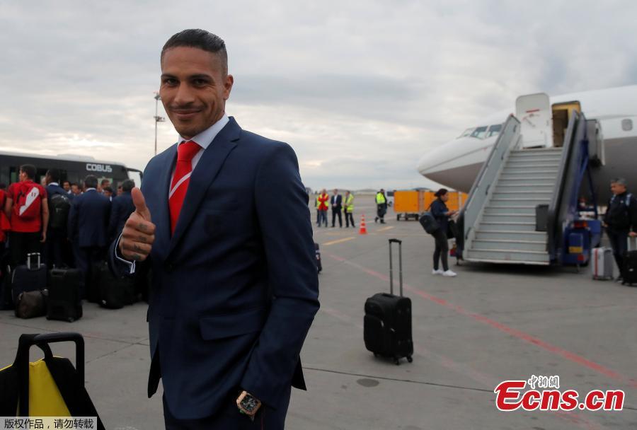 Peru\'s Paolo Guerrero arrives at the Sheremetyevo international airport, outside Moscow, Russia, to compete in the 2018 World Cup in Russia. (Photo/Agencies)