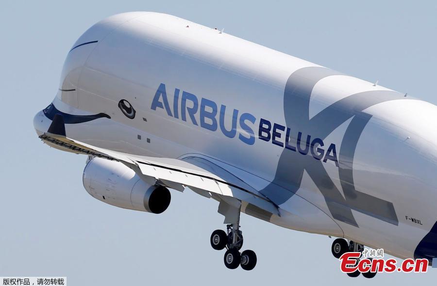 An Airbus Beluga XL transport plane is seen on the tarmac after its first flight event in Colomiers near Toulouse, France, July 19, 2018. (Photo/Agencies)