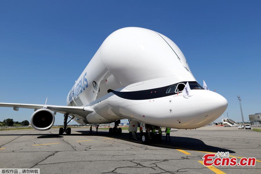 An Airbus Beluga XL transport plane is seen on the tarmac after its first flight event in Colomiers near Toulouse, France, July 19, 2018. (Photo/Agencies)