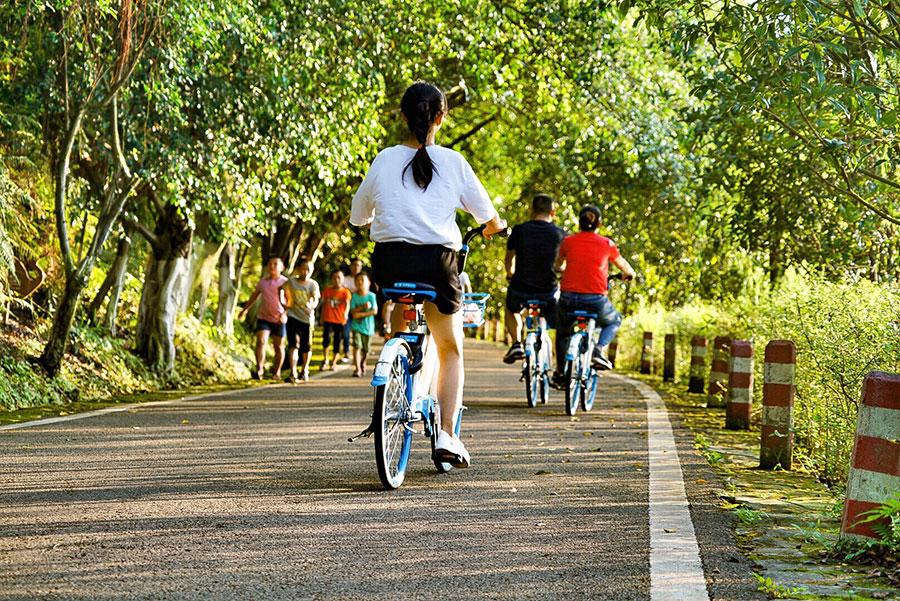 People ride their bikes near Guyu Lake in Longchang city, southeast of Sichuan Province, in early August. (Photo/China Daily)
Tens of thousands of birds fly to the lake over November-April, creating quite a sight.
Then, one can see 90 varieties of birds, including white and gray cranes, as well as egrets and cormorants.
Now, the local authorities have set up dozens of birds feeding and observation sites for the public.
Guyu Lake was designated a national 4A scenic spot in 2016. And growing tourism has helped the local agri-tainment businesses to flourish.
Currently, more than 35 agri-tainment facilities are up and running, and they cater to 2,000-3,000 visitors per day, says Huang, adding that some of the facilities earn as much as 200,000-300,000 yuan ($29,279-43,918) a year.
Tang Wenyi was the first local to open a restaurant in the area, 500 meter from the lake, in 2000.
\