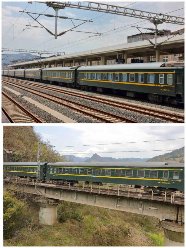 Iconic ‘green’ trains on Baocheng Railway 2017 (Photo by Bruce Connolly/chinadaily.com.cn)

Today’s computerized information boards did not exit but there was a special waiting room that foreigners could use. From there I was directed to the train for Chengdu. Long before today’s high-speed “Fuxing” rolling stock, most services were composed of loco-hauled 18 green-painted conventional coaches. From carts on the platform drinks, fruit, instant noodle bowls could be purchased. I stocked up, not realizing that catering trolleys would be regularly pushed along the train’s corridors and there was a dining car.

Departing Beijing at 6.00 pm, I decided to give the dining car a try. Quite different from today’s smart onboard cafes, which are more for collecting drinks and airline-style packaged meals, the older trains had proper restaurant facilities. In a bustling kitchen space fresh food would be stir-fried over coal-fired burners before being passed out through a hatch and delivered to passengers such as myself. The menu, handwritten on a blackboard, I settled down at a table to work my way through egg/tomato soup with pork/green peppers washed down by warm beer - yes, in 1994 beer was often served at room temperature. Over the next two days the dining car became an enjoyable routine and an opportunity to meet fellow travelers like myself heading down to the southwest.