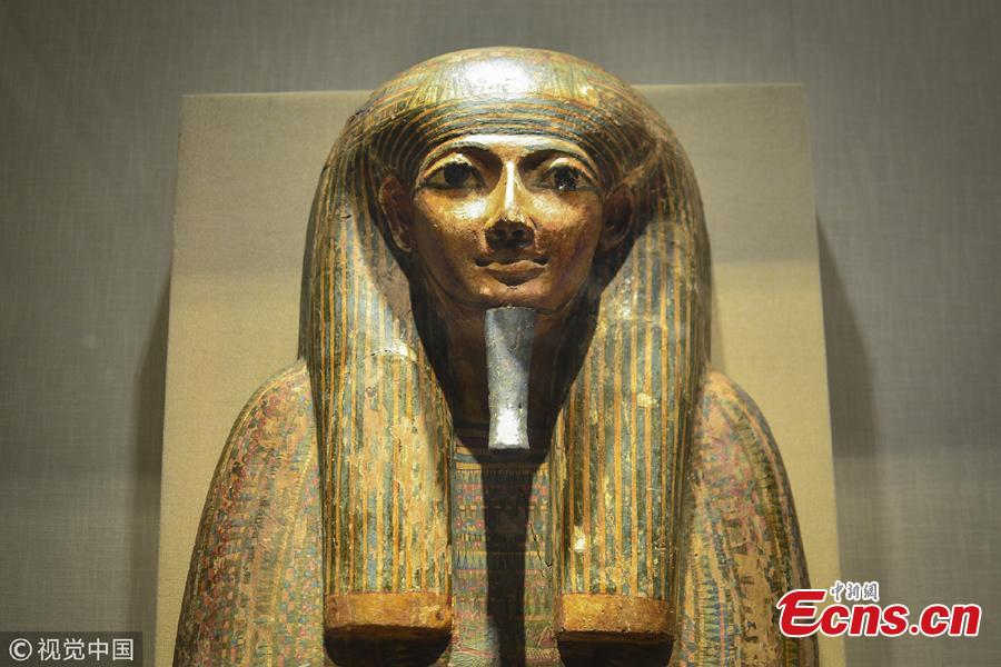 This photo taken on Oct. 7, 2018 shows cultural relics of Ancient Egypt displayed at a museum in Zhejiang. (Photo: VCG/Yin Fujun)