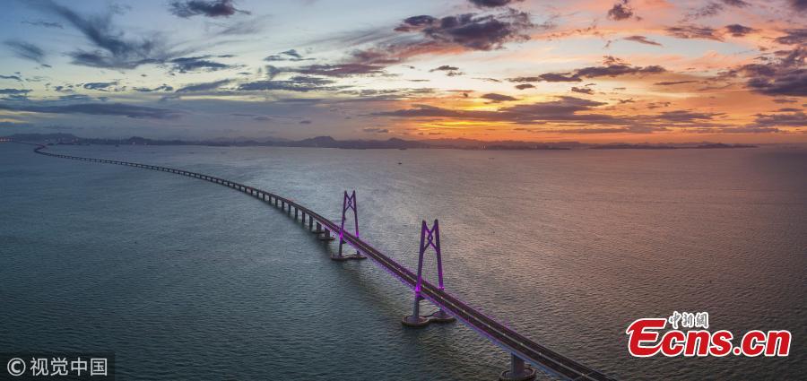 The Hong Kong-Zhuhai-Macao Bridge. The bridge connecting the east and west sides of the Pearl River Delta in South China will officially open on Tuesday. (Photo/VCG)