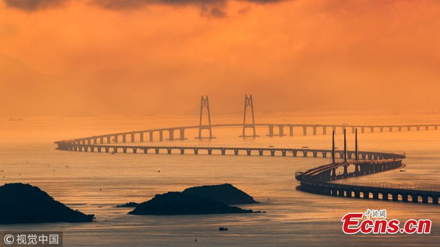 The Hong Kong-Zhuhai-Macao Bridge. The bridge connecting the east and west sides of the Pearl River Delta in South China will officially open on Tuesday. (Photo/VCG)