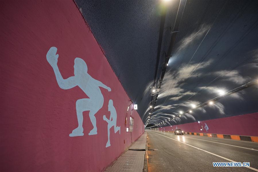 Photo taken on Jan. 1, 2019 shows Shixia Tunnel of the Xinglongkou-Yanqing section of Beijing-Chongli Expressway, which gets through Beijing\'s Changping district and Yanqing district, in Beijing, capital of China. After more than three years\' construction work, the 42.2-km-long Xinglongkou-Yanqing section of Beijing-Chongli Expressway linking northwest Beijing\'s Xinglongkou Village in Changping district and Yanqing district opened to traffic on Tuesday. Beijing-Chongli Expressway starts from Beijing and ends at Chongli of north China\'s Hebei Province. It will serve the Beijing International Horticultural Exhibition 2019 and the Beijing 2022 Winter Games, which are to be held in Yanqing and Chongli respectively. (Xinhua/Xing Guangli)