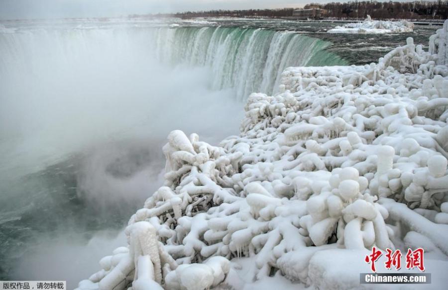 Ice and snow cover branches near the brink of the Horseshoe Falls, due to subzero temperatures in Niagara Falls, Ontario, Canada, Jan. 22, 2019. (Photo/Agencies)