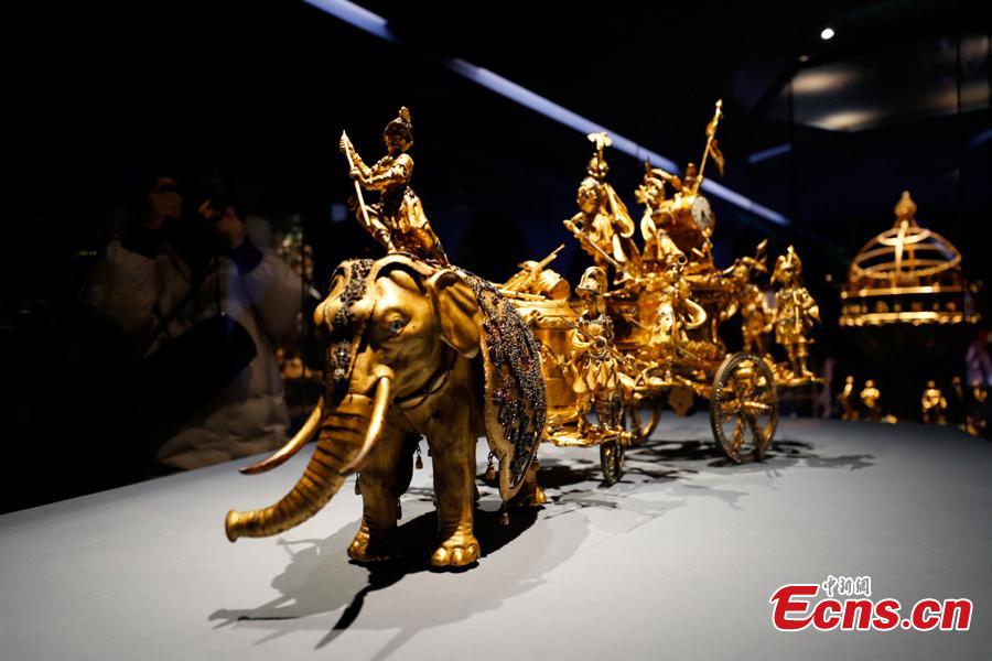 A new exhibition at the Gallery of Clocks in the Palace Museum, Jan. 28, 2019. The gallery is home to the museum’s collection of 82 clocks and timepieces, including 61 from abroad. Of the pieces, 20 are on display to the public for the first time. (Photo: China News Service/Du Yang)