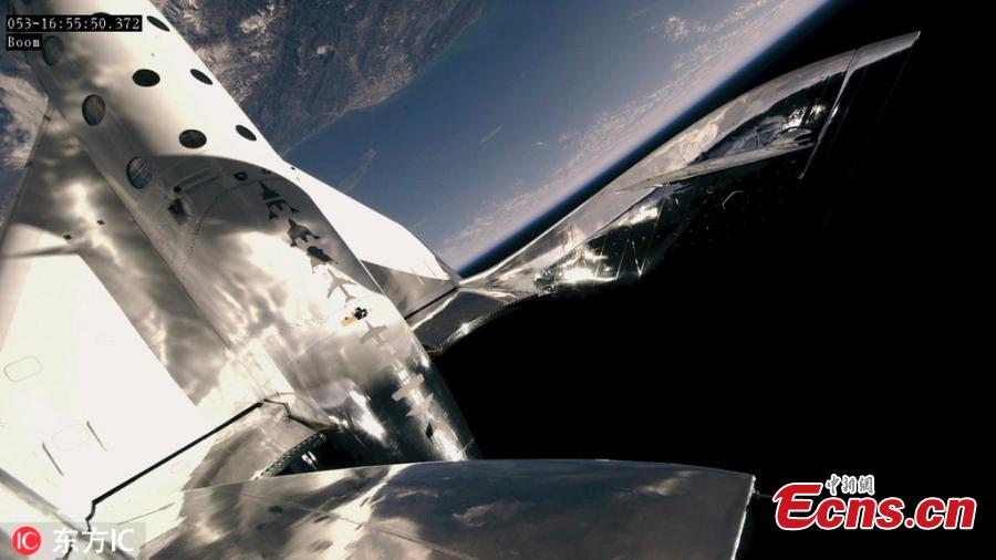 Virgin Galactic\'s SpaceShipTwo took off from the Mojave Desert on Feb. 22, 2019 for its fifth supersonic test flight, and the second to reach an altitude of approximately 50 miles above Earth\'s surface - the point at which NASA astronauts are granted their wings. For the first time, the flight included a passenger as well as two pilots. (Photo/IC)