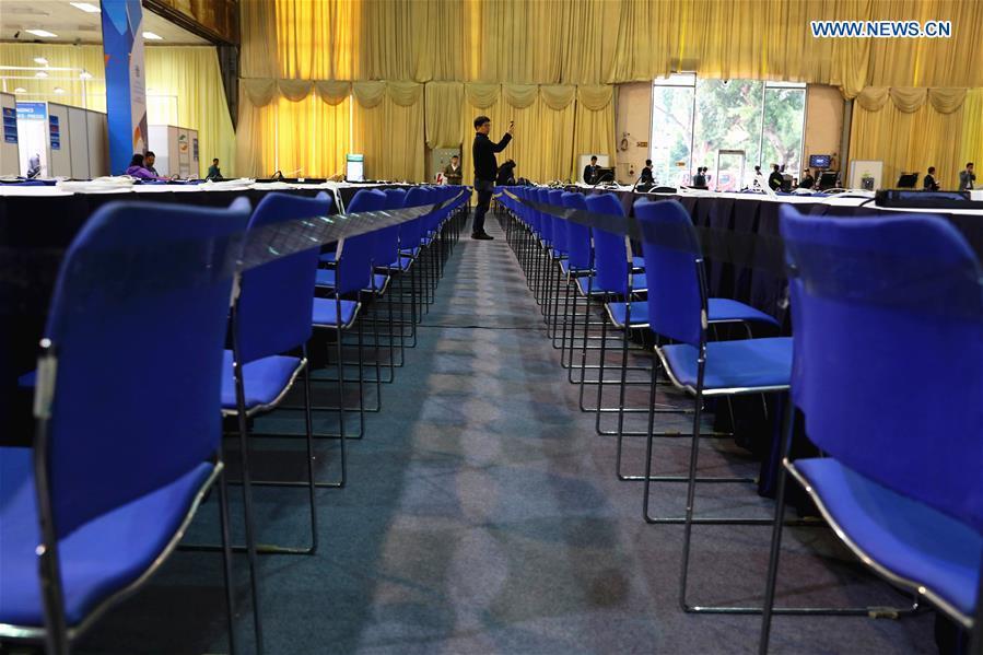 People work at the International Media Center for the second summit between the Democratic People\'s Republic of Korea (DPRK) and the United States in Hanoi, Vietnam, on Feb. 24, 2019. The second DPRK-U.S. summit is scheduled to be held in Hanoi on Feb. 27-28. (Xinhua/Wang Di)