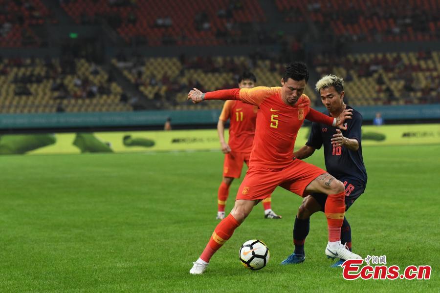 Zhang Linpeng #5 of China in action during 2019 China Cup International Football Championship between China and Thailand at Guangxi Sports Center on March 21, 2019 in Nanning, China.