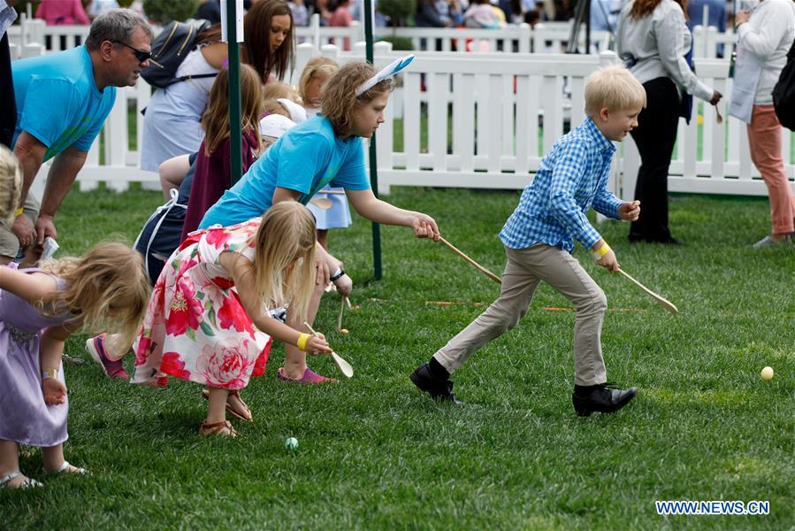 Children take part in the annual Easter Egg Roll at the White House in Washington D.C., the United States, on April 22, 2019. White House Easter Egg Roll was held on the South Lawn on Monday as the annual tradition entered its 141st year. (Xinhua/Ting Shen)