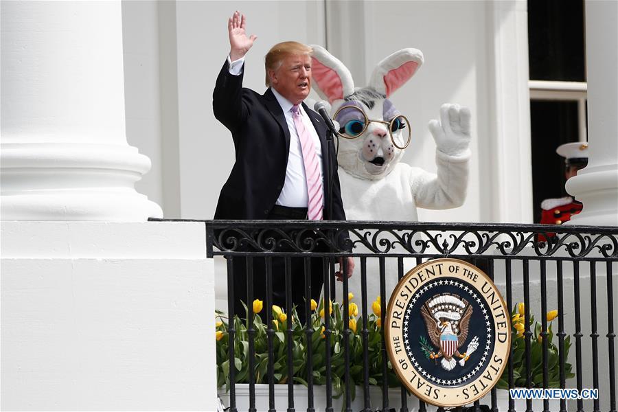 U.S. President Donald Trump attends the annual Easter Egg Roll at the White House in Washington D.C., the United States, on April 22, 2019. White House Easter Egg Roll was held on the South Lawn on Monday as the annual tradition entered its 141st year. (Xinhua/Ting Shen)