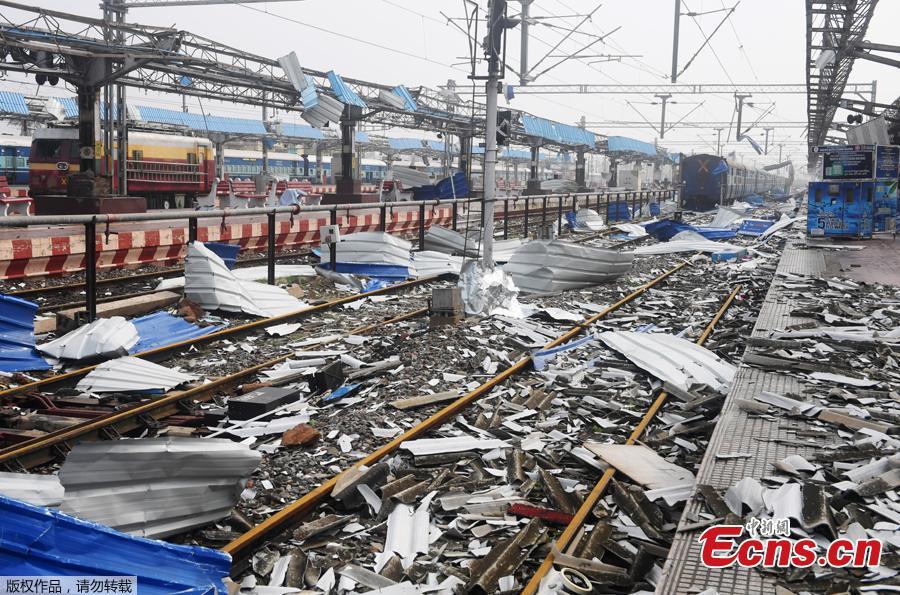 Debris litters the train tracks at the damaged railway station in Puri in the eastern Indian state of Odisha on May 4, 2019, after Cyclone Fani swept through the area. Cyclone Fani, one of the biggest to hit India in years, barreled into Bangladesh on May 4 after leaving a trail of deadly destruction in India. (Photo/Agencies)