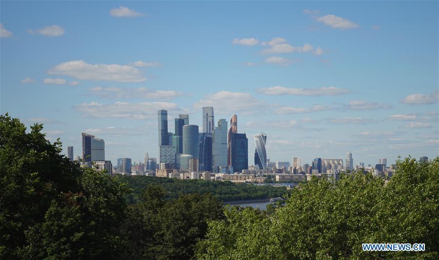 Photo taken on June 3, 2019 shows skyscrapers at the international business center in Moscow, capital of Russia. Chinese President Xi Jinping will pay a state visit to Russia from June 5 to 7 at the invitation of Russian President Vladimir Putin, a Chinese Foreign Ministry spokesperson announced on Wednesday at a press briefing. Xi will also attend the 23rd St. Petersburg International Economic Forum during his stay, according to spokesperson Lu Kang. (Xinhua/Bi Xiaoyang)