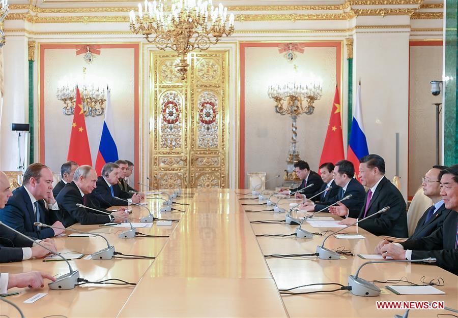 Chinese President Xi Jinping and his Russian counterpart Vladimir Putin hold talks at the Kremlin in Moscow, Russia, June 5, 2019. (Xinhua/Xie Huanchi)