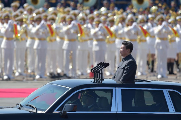 Chinese President Xi Jinping inspects troops of the Chinese People's Liberation Army during the commemoration activities to mark the 70th anniversary of the victory of the Chinese People's War of Resistance Against Japanese Aggression and the World Anti-Fascist War, in Beijing, capital of China, Sept. 3, 2015. (Photo: Xinhua/Luo Xiaoguang) Chinese President Xi Jinping inspects troops of the Chinese People's Liberation Army during the commemoration activities to mark the 70th anniversary of the victory of the Chinese People's War of Resistance Against Japanese Aggression and the World Anti-Fascist War, in Beijing, capital of China, Sept. 3, 2015. (Photo: Xinhua/Luo Xiaoguang)