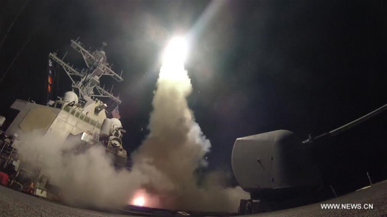 In this handout photo provided by the U.S. Navy, U.S. navy guided-missile destroyer USS Porter fires a tomahawk land attack missile in the Mediterranean Sea, April 7, 2017. (Xinhua/U.S. Navy) In this handout photo provided by the U.S. Navy, U.S. navy guided-missile destroyer USS Porter fires a tomahawk land attack missile in the Mediterranean Sea, April 7, 2017. (Xinhua/U.S. Navy)