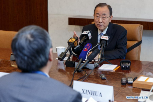 UN Secretary-General Ban Ki-moon speaks during an interview with Chinese media at the UN headquarters in New York, the United States, Aug. 28, 2015. (Photo: Xinhua/Li Muzi) UN Secretary-General Ban Ki-moon speaks during an interview with Chinese media at the UN headquarters in New York, the United States, Aug. 28, 2015. (Photo: Xinhua/Li Muzi)