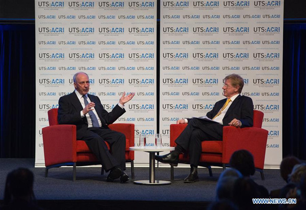 Former Australian Prime Minister Paul Keating (L) speaks during a conversation at the University of Technology Sydney (UTS), in Sydney, Australia, on Aug. 30, 2016. China will escape the middle income trap over time as it deals with the hangover of stimulus measures introduced to combat the global financial crisis, former Australian Prime Minister Paul Keating said. (Xinhua/Zhu Hongye) Former Australian Prime Minister Paul Keating (L) speaks during a conversation at the University of Technology Sydney (UTS), in Sydney, Australia, on Aug. 30, 2016. China will escape the middle income trap over time as it deals with the hangover of stimulus measures introduced to combat the global financial crisis, former Australian Prime Minister Paul Keating said. (Xinhua/Zhu Hongye)