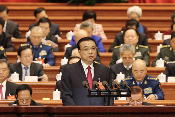 Premier Li Keqiang delivers the Government Work Report during the opening meeting of the fifth session of the 12th National People's Congress at the Great Hall of the People in Beijing, March 5, 2017. (Photo by Xu Jingxing/China Daily) Premier Li Keqiang delivers the Government Work Report during the opening meeting of the fifth session of the 12th National People's Congress at the Great Hall of the People in Beijing, March 5, 2017. (Photo by Xu Jingxing/China Daily)