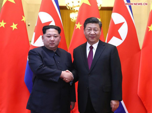 At the invitation of Xi Jinping, general secretary of the Central Committee of the Communist Party of China (CPC) and Chinese president, Kim Jong Un, chairman of the Workers' Party of Korea (WPK) and chairman of the State Affairs Commission of the Democratic People's Republic of Korea (DPRK), paid an unofficial visit to China from March 25 to 28. During the visit, Xi held talks with Kim at the Great Hall of the People in Beijing. (Xinhua/Ju Peng) At the invitation of Xi Jinping, general secretary of the Central Committee of the Communist Party of China (CPC) and Chinese president, Kim Jong Un, chairman of the Workers' Party of Korea (WPK) and chairman of the State Affairs Commission of the Democratic People's Republic of Korea (DPRK), paid an unofficial visit to China from March 25 to 28. During the visit, Xi held talks with Kim at the Great Hall of the People in Beijing. (Xinhua/Ju Peng)
